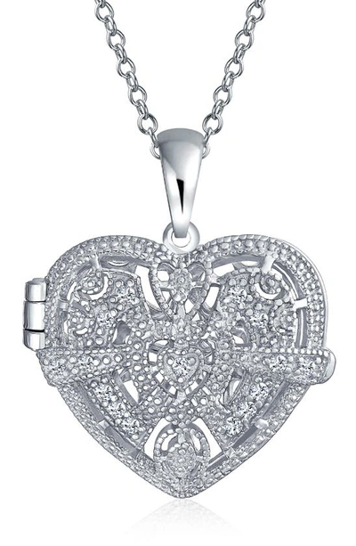 Bling Jewelry Sterling Silver Cz Heart Shape Pendant Necklace