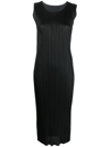 Issey Miyake Sleeveless Technical-pleated Midi Dress In Black