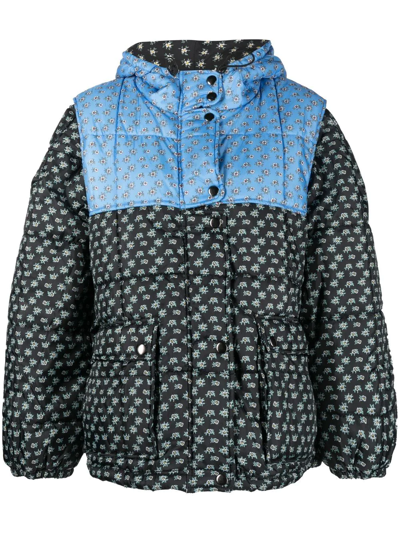 Sea New York Blue Pascala Detachable Sleeve Floral Puffer Jacket 