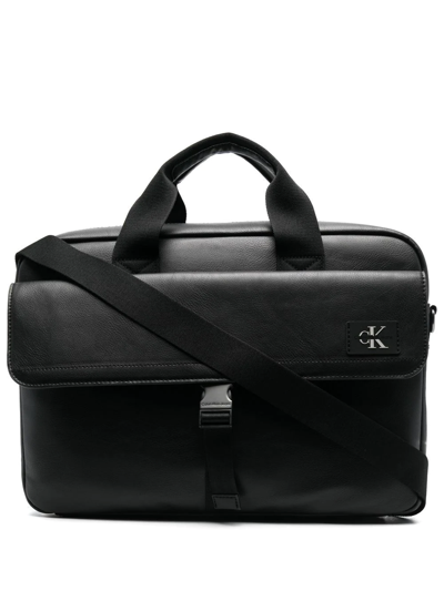 Calvin Klein Leather-look Laptop Bag In Schwarz