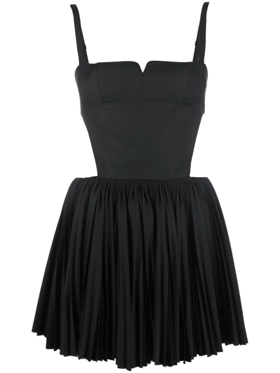 Shushu-tong Square-neck Pleated Satin Mini Dress In Black