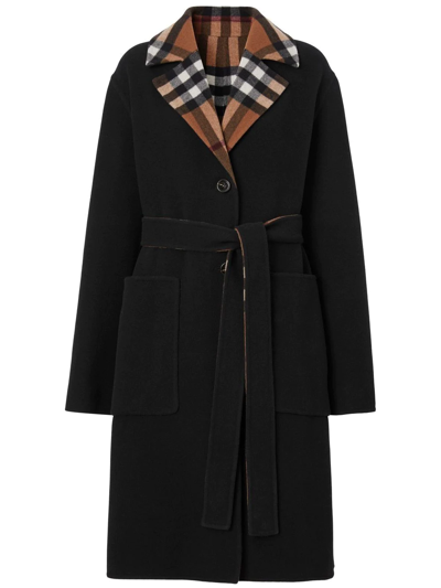 Burberry Check-pattern Reversible Wool Coat In Black