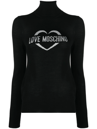 Love Moschino Logo-knit Roll-neck Jumper In Black