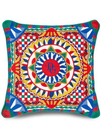 Dolce & Gabbana Embroidered Carretto-print Cushion In Rot