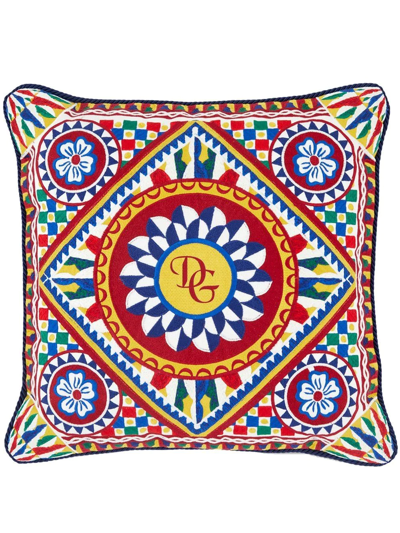 Dolce & Gabbana Embroidered Carretto-print Cushion In Rot