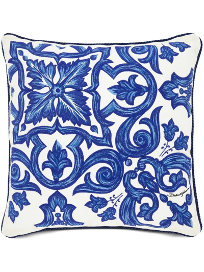 Dolce & Gabbana Embroidered Majolica-print Cushion In Blau