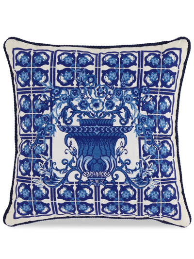 Dolce & Gabbana Embroidered Majolica-print Cushion In Blau