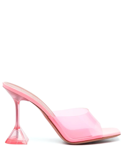Amina Muaddi Lupita Glass Square-toe Pvc Heeled Mules In Pink