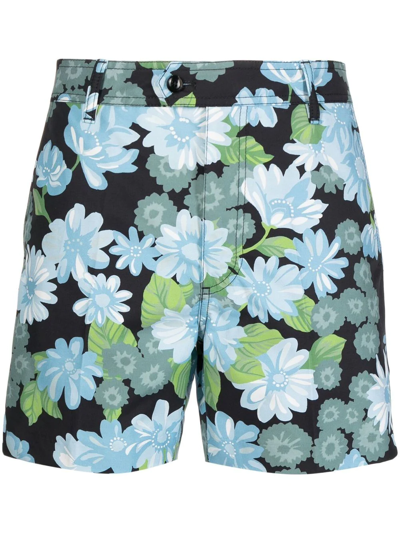 Tom Ford Straight-leg Floral-print Cotton-blend Shorts In 102 Sky