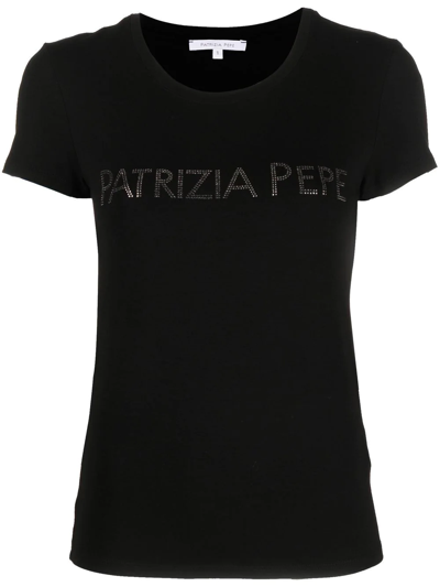 Patrizia Pepe Rhinestone-logo T-shirt In Schwarz