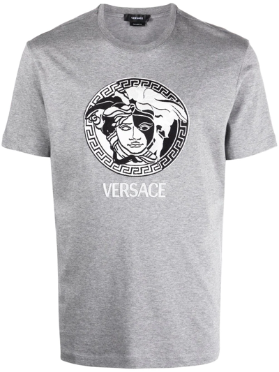 Versace Medusa Embroidered T-shirt In Grey