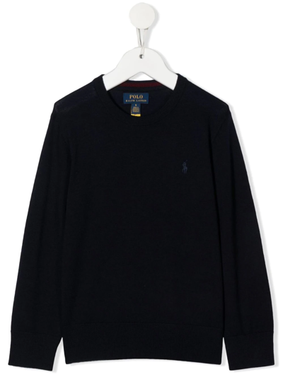 Polo Ralph Lauren Kids' Polo Pony Fine-knit Jumper In Blau