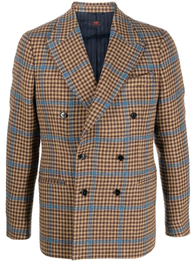 Khaite Check-pattern Double-breasted Blazer In Beige Light Blue