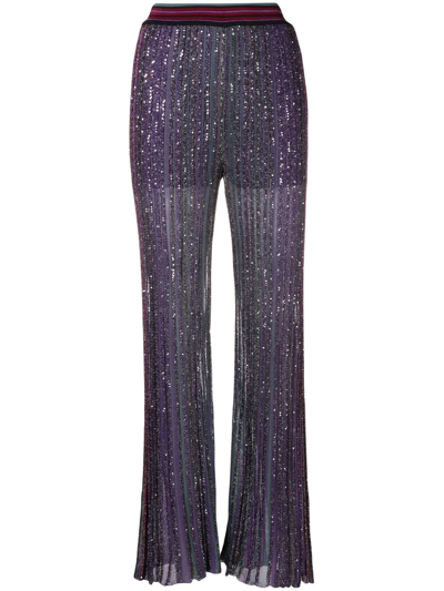 Missoni Sequin-embellished Flared Knit Trousers In Purple