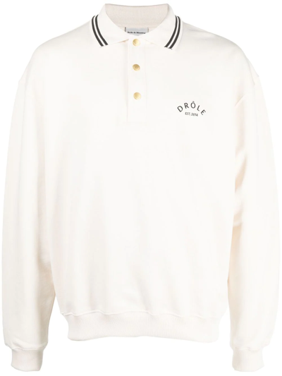Drôle De Monsieur White Long Sleeve Polo Shirt With Logo