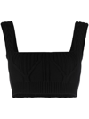 Attico Miles Ribbed-knit Cropped Top In Schwarz