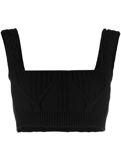 Attico Miles Ribbed-knit Cropped Top In Black