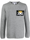 Comme Des Garçons Shirt Invader Intarsia Crewneck Long Sleeve Lambswool Knitted Sweater In Grey