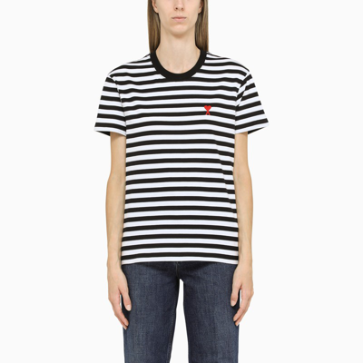 Ami Alexandre Mattiussi Black/white Striped Cotton Crew Neck T-shirt In White/black