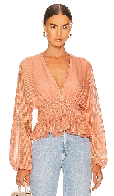 Minkpink Tahlia Shirred Blouse In Coral
