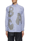 Comme Des Garçons Shirt Alphabet Wool Patch Detail Cotton Poplin Striped Button Up Shirt In Blue