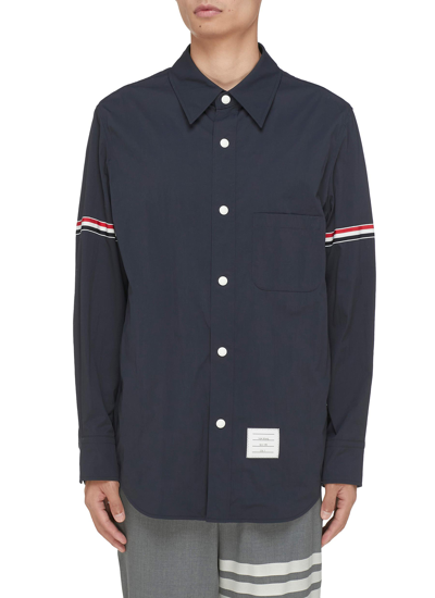 Thom Browne Snap Front Grosgrain Armband Shirt Jacket In Blue