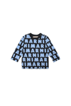 MARNI NAVY BLUE T-SHIRT WITH ALL-OVER MAXI LOGO