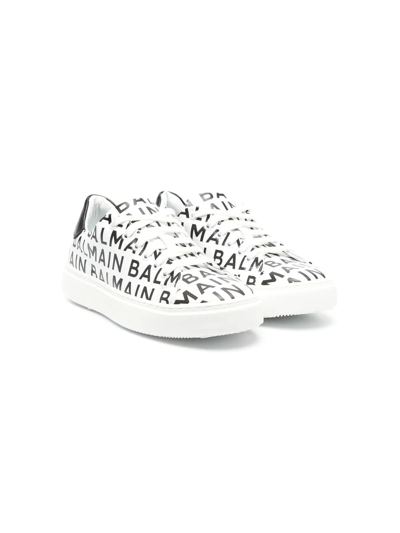 Balmain Kids' Girls White & Black Logo Trainers