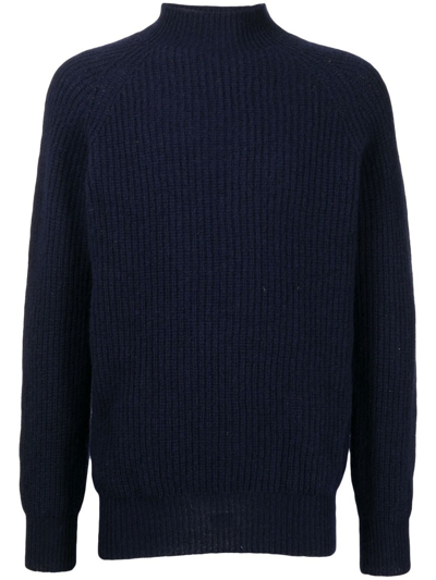 Ymc You Must Create Ribbed Mock Neck Jumper In Blue