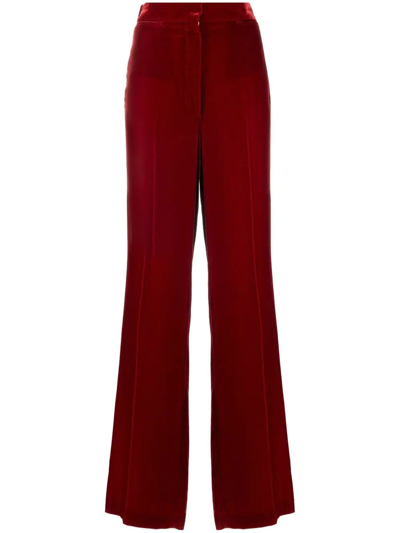 Stella Mccartney High-rise Velvet Straight-leg Suit Trousers In Rojo