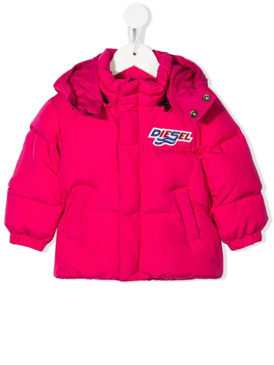Diesel Babies' Logo-patch Puffer Jacket In Strawberry Red