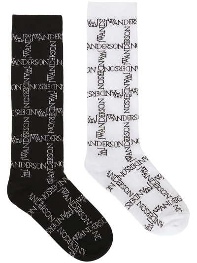 Jw Anderson Logo-knit Two-pack Socks In Black