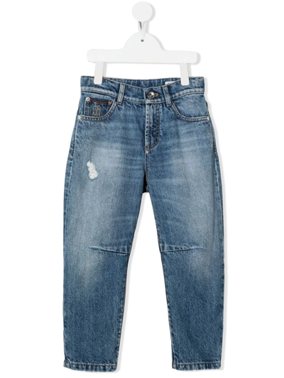 Brunello Cucinelli Kids' Mid-rise Tapered Jeans In Blue
