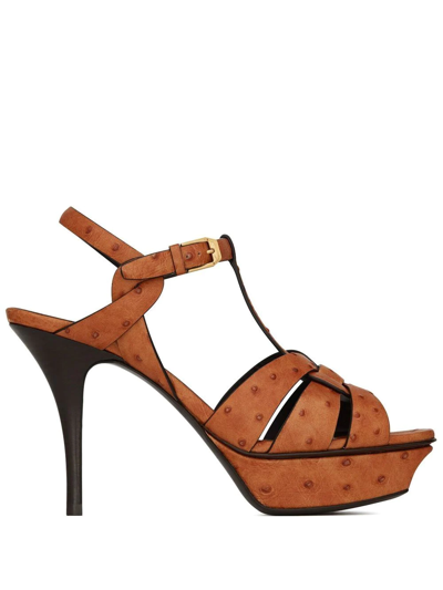 Saint Laurent Tribute 75 Leather Sandals In Brown