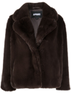 Apparis Wide-collar Faux Fur Jacket In Brown