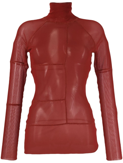 Pre-owned Jean Paul Gaultier 1990s Sheer Roll-neck Top In Red