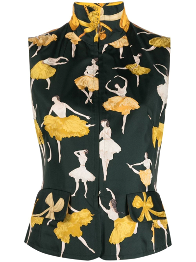 Pre-owned Hermes 1990s  Ballerina-print Zip-up Waistcoat In Yellow