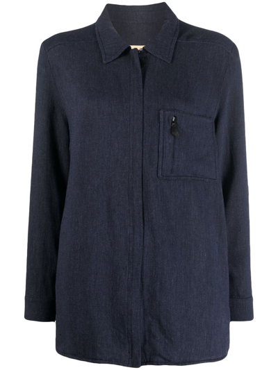 Pre-owned Hermes 1990s  Linen Zip-up Shirt In Blue