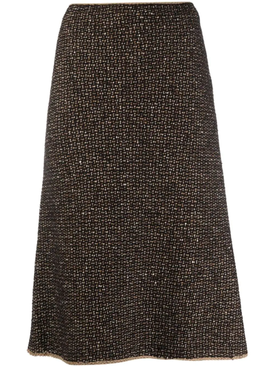 Pre-owned Prada 2000s Mélange-effect Midi Skirt In Brown
