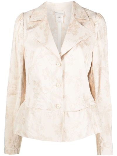 Pre-owned Dries Van Noten 2000s Rose Jacquard Notched Jacket In Neutrals
