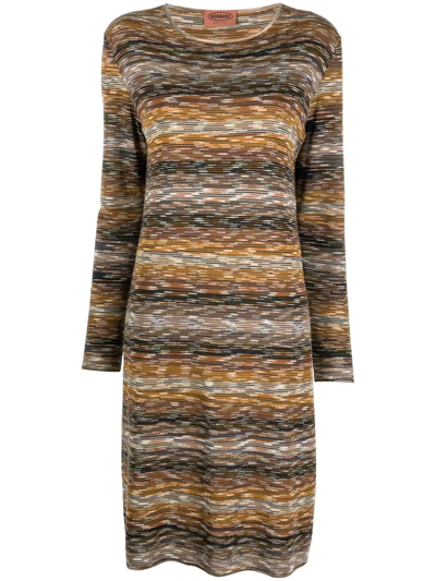 Pre-owned Missoni 2000s Horizontal-striped Knitted Dress In Brown