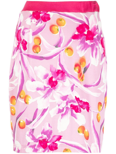 Pre-owned Valentino 2000s Floral Print Fitted Skirt In Pink