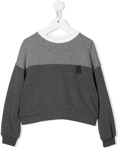 Brunello Cucinelli Kids' Embellished Cotton Jersey Sweatshirt In Grey