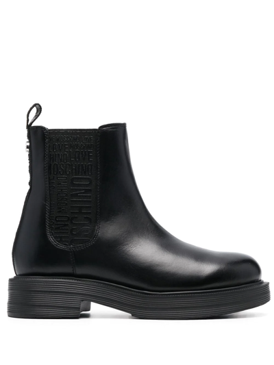 Love Moschino Logo-tape Leather Chelsea Boots In Black