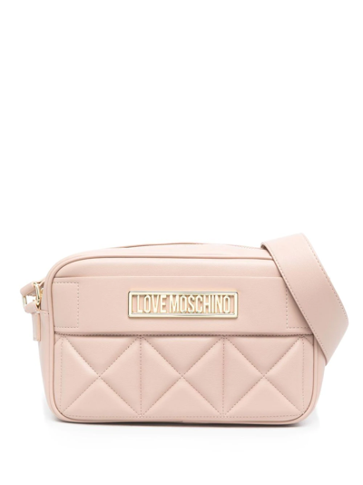 Love Moschino Logo-plaque Quilted Cross-body Bag In Neutrals