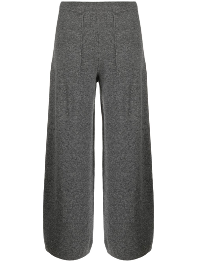 Iris Von Arnim Cropped Melange-knit Trousers In Grey