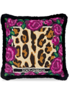 Dolce & Gabbana Pink Leopard Print Embroidered Small Cushion In Pink