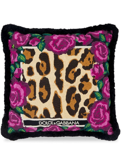 Dolce & Gabbana Pink Leopard Print Embroidered Small Cushion