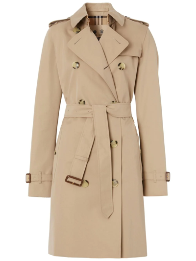Burberry Women Honey Beige Mid-length Kensington Heritage Trench Coat In Neutral