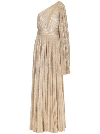 Dolce & Gabbana Pleated Single-shoulder Floor-length Gown In Gold